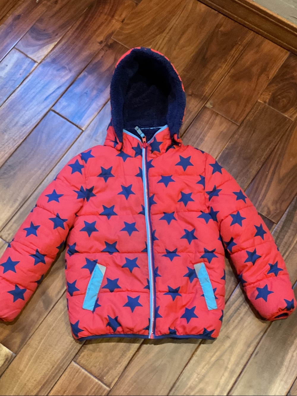 Reversible Boden Red Jacket with Navy Star Print